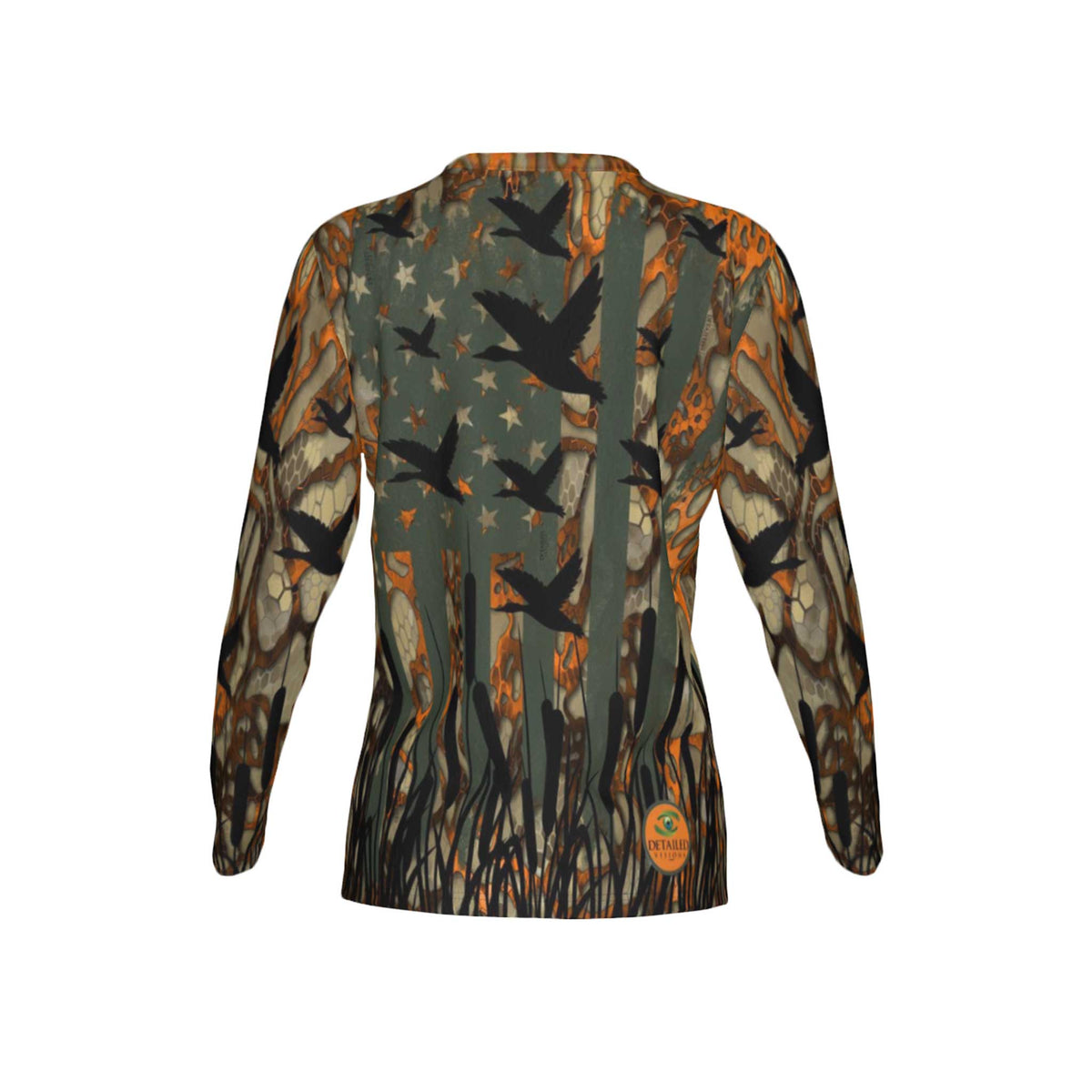 Women USA Duck Camo Performance UPF+50 Crew Neck Long Sleeve Shirt