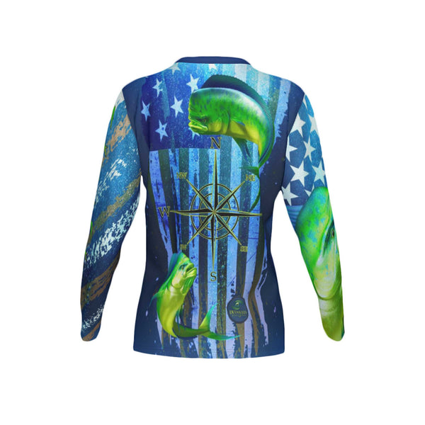 Women Mahi Mahi Performance UPF+50 Long Sleeve V-Neck Shirt