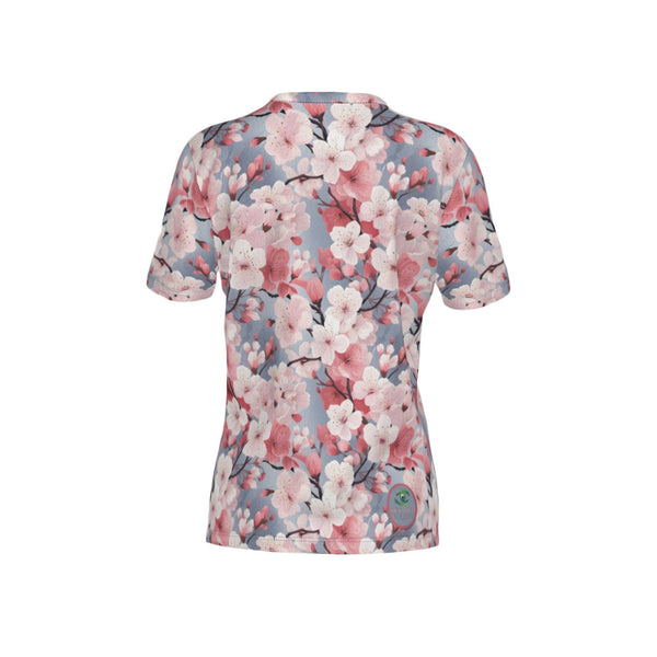 Women Cherry Blossom Performance UPF+50 Crew Neck Short Sleeve Shirt