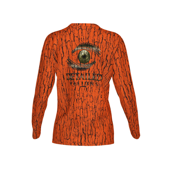 Women Hunter's Orange Tree Bark Camo Performance UPF+50 Crew Neck Long Sleeve Shirt