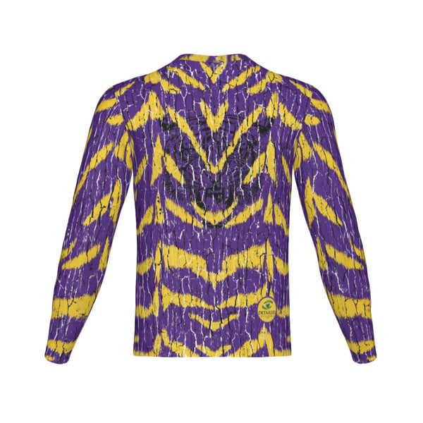 Men Purple and Gold Tigers Tree Bark Performance UPF+50 Long Sleeve Shirt