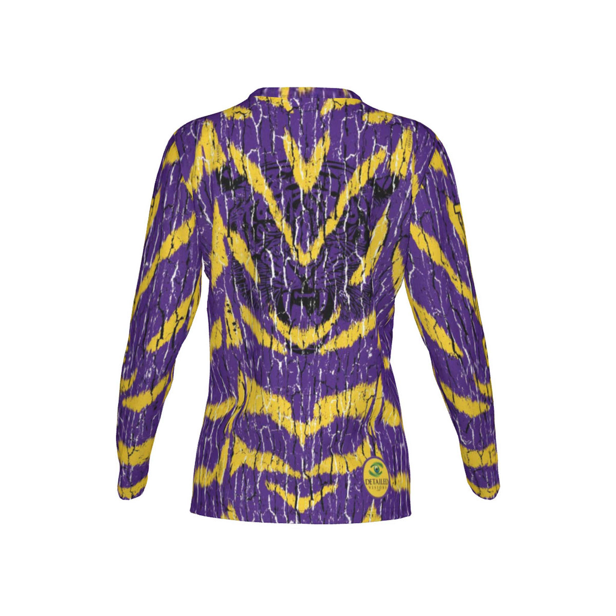 Women Purple and Gold Tigers Tree Bark Performance UPF+50 Crew Neck Long Sleeve Shirt