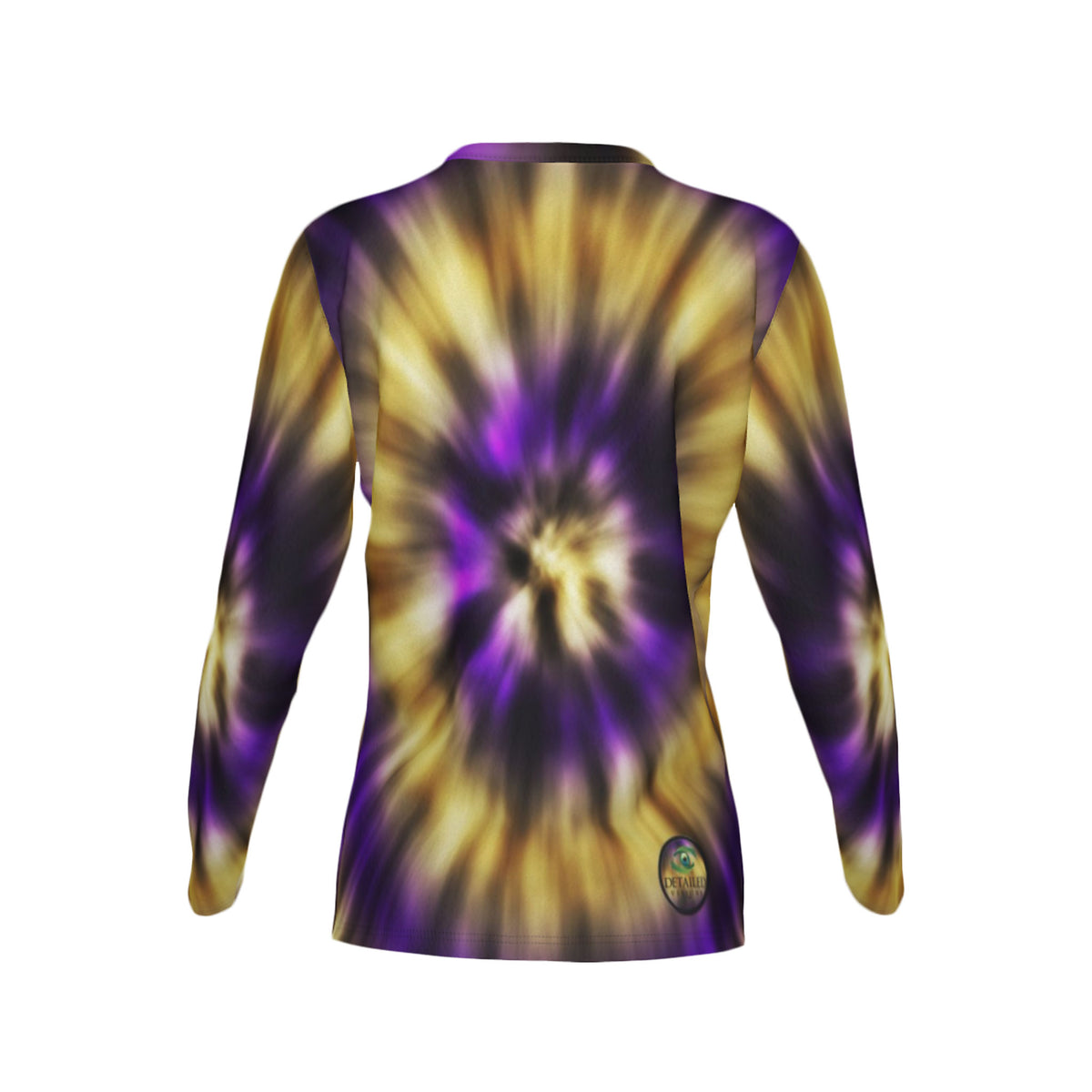 Women Purple and Gold Tie-Dye Performance UPF+50 V-Neck Long Sleeve Shirt