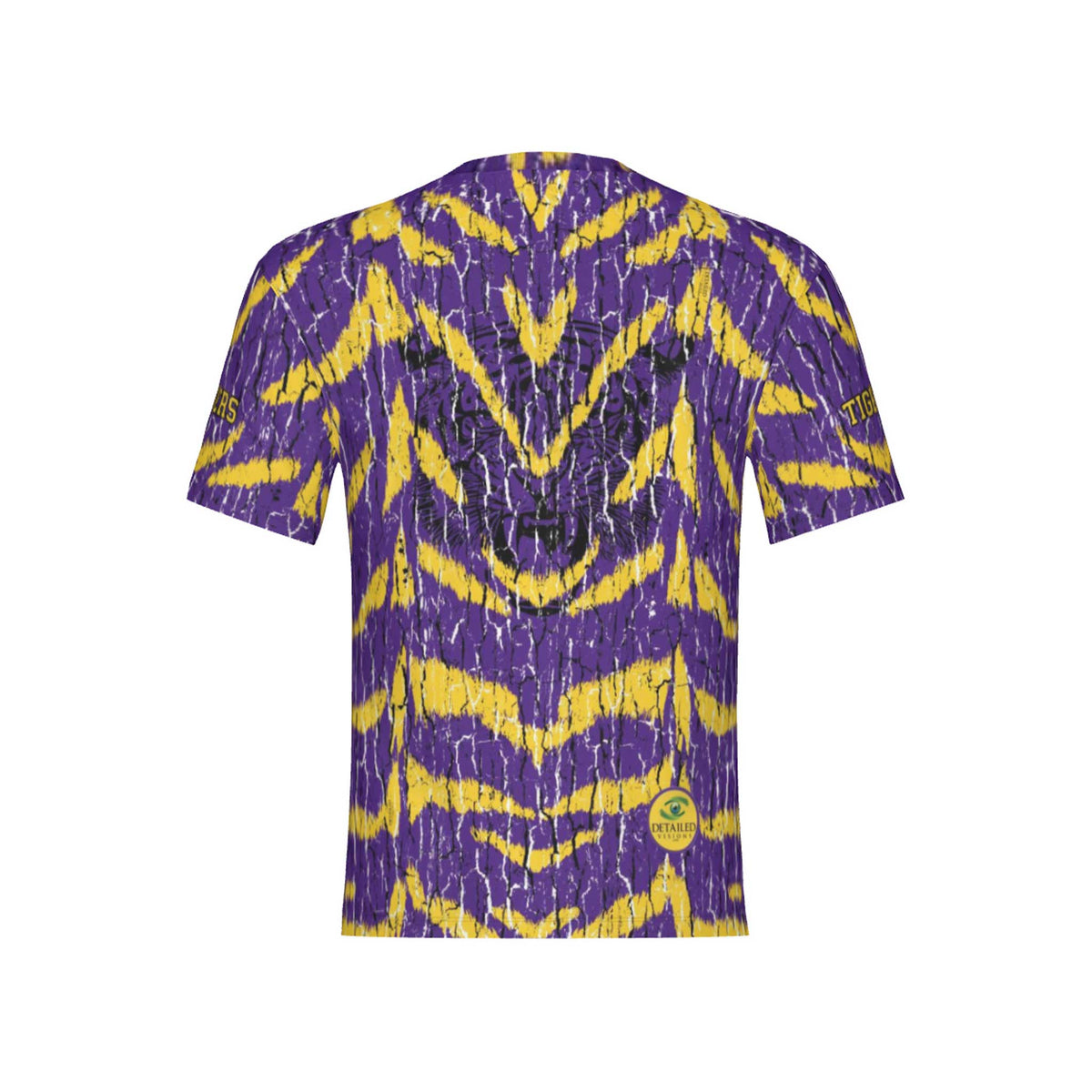 Men Purple and Gold Tigers Tree Bark Performance UPF+50 Short Sleeve Shirt