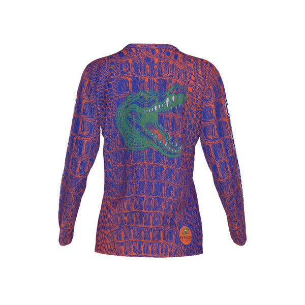 Women Blue and Orange Gators Performance UPF+50 V-Neck Long Sleeve Shirt