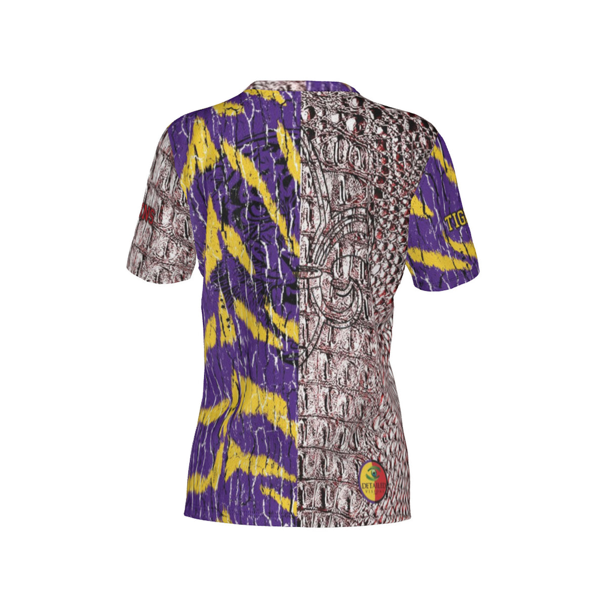 Women Cajuns Gators/Purple and Gold Tigers Tree Bark Mix Match  Performance UPF+50 V-Neck Short Sleeve Shirt