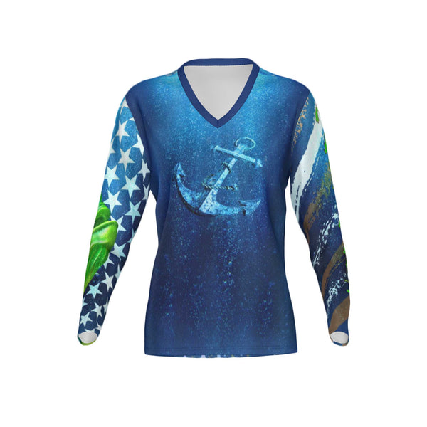 Women Mahi Mahi Performance UPF+50 Long Sleeve V-Neck Shirt