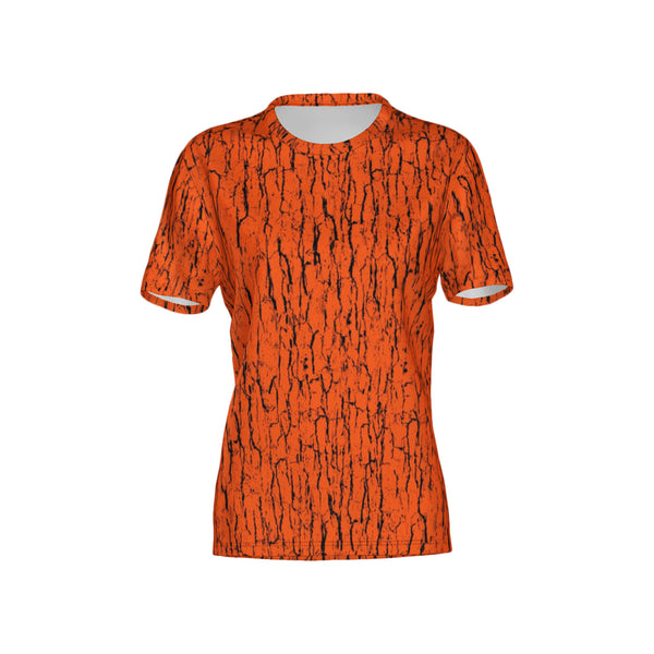 Women Hunter's Orange Tree Bark Camo Performance UPF+50 Crew Neck Short Sleeve Shirt