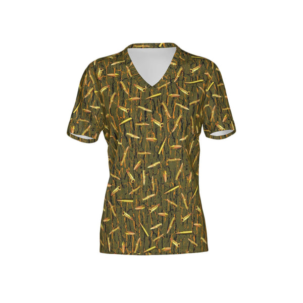 Women Tree Bark Ammo Camo Performance UPF+50 V-Neck Short Sleeve Shirt