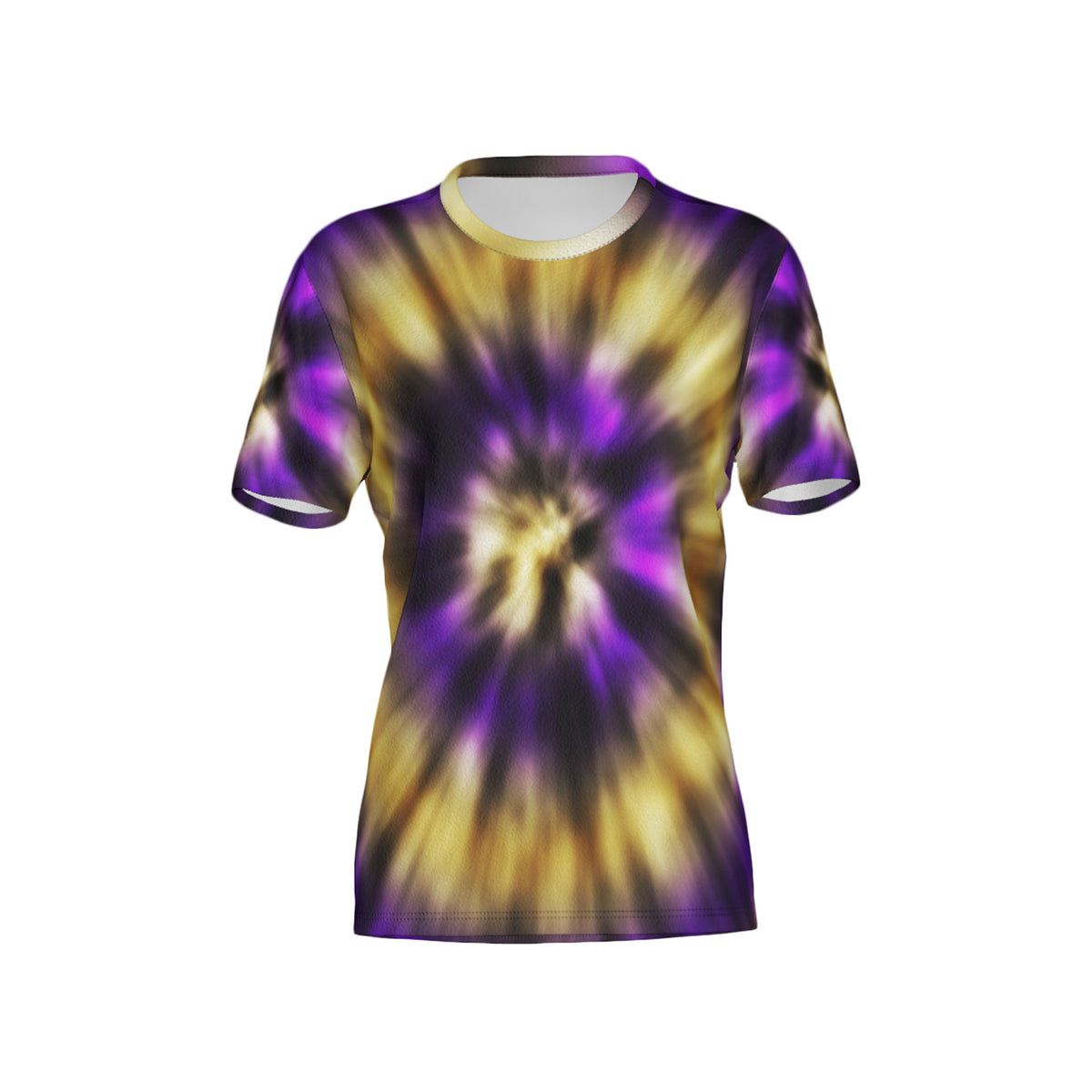 Women Purple and Gold Tie-Dye Performance UPF+50 Crew Neck Short Sleeve Shirt