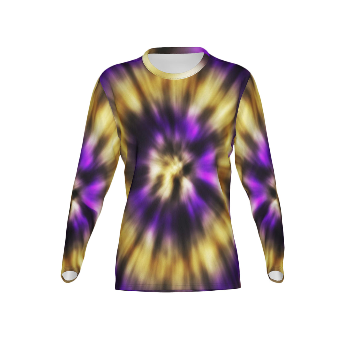 Women Purple and Gold Tie-Dye Performance UPF+50 Crew Neck Long Sleeve Shirt