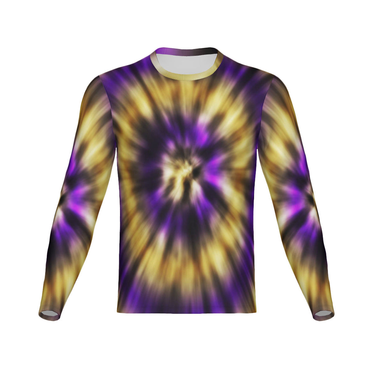 Men Purple and Gold Tie-Dye Performance UPF+50 Long Sleeve Shirt