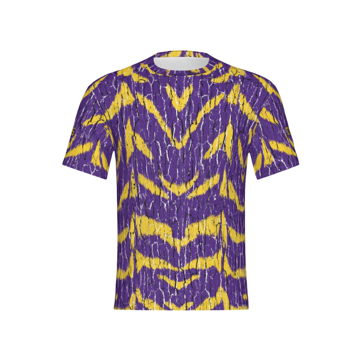 Men Purple and Gold Tigers Tree Bark Performance UPF+50 Short Sleeve Shirt