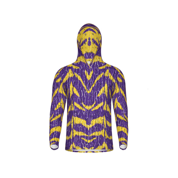 Purple and Gold Tigers Tree Bark Unisex Performance UPF+50 Hoodie