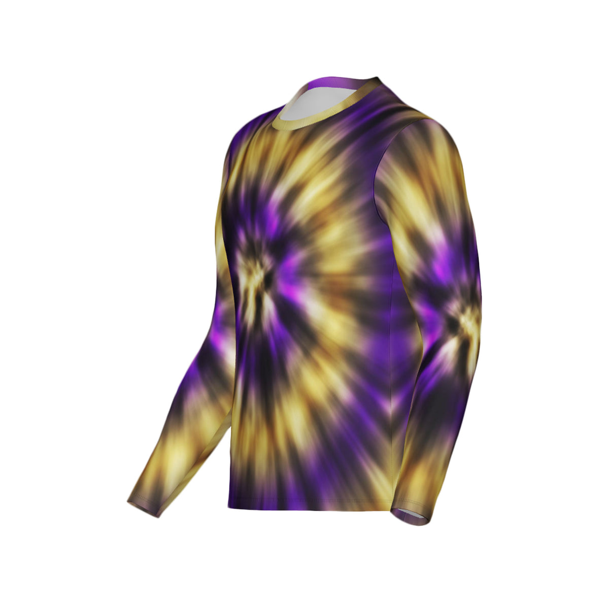 Men Purple and Gold Tie-Dye Performance UPF+50 Long Sleeve Shirt