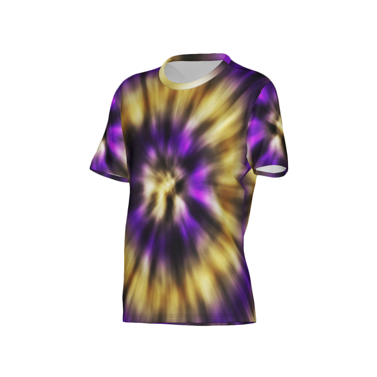 Women Purple and Gold Tie-Dye Performance UPF+50 Crew Neck Short Sleeve Shirt