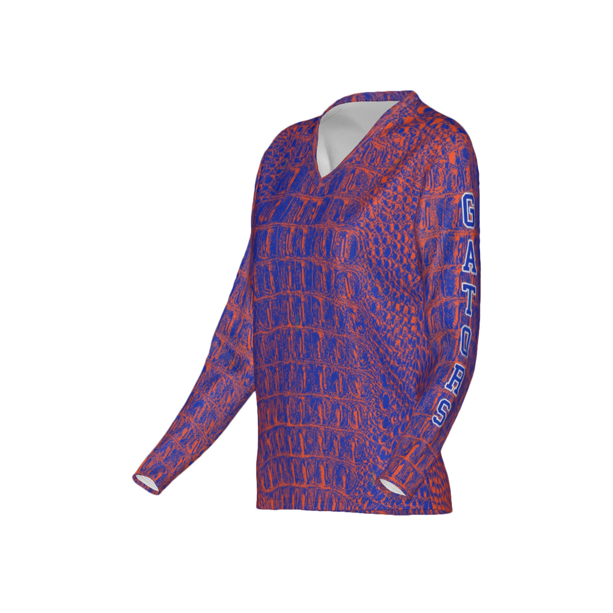 Women Blue and Orange Gators Performance UPF+50 V-Neck Long Sleeve Shirt