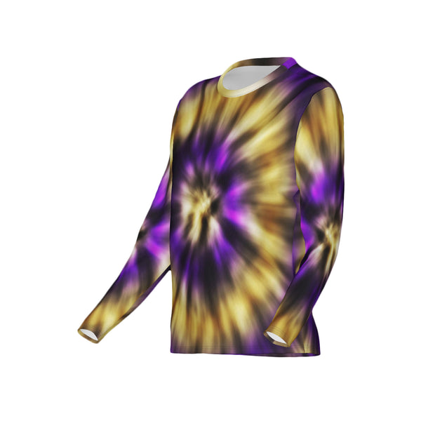 Women Purple and Gold Tie-Dye Performance UPF+50 Crew Neck Long Sleeve Shirt