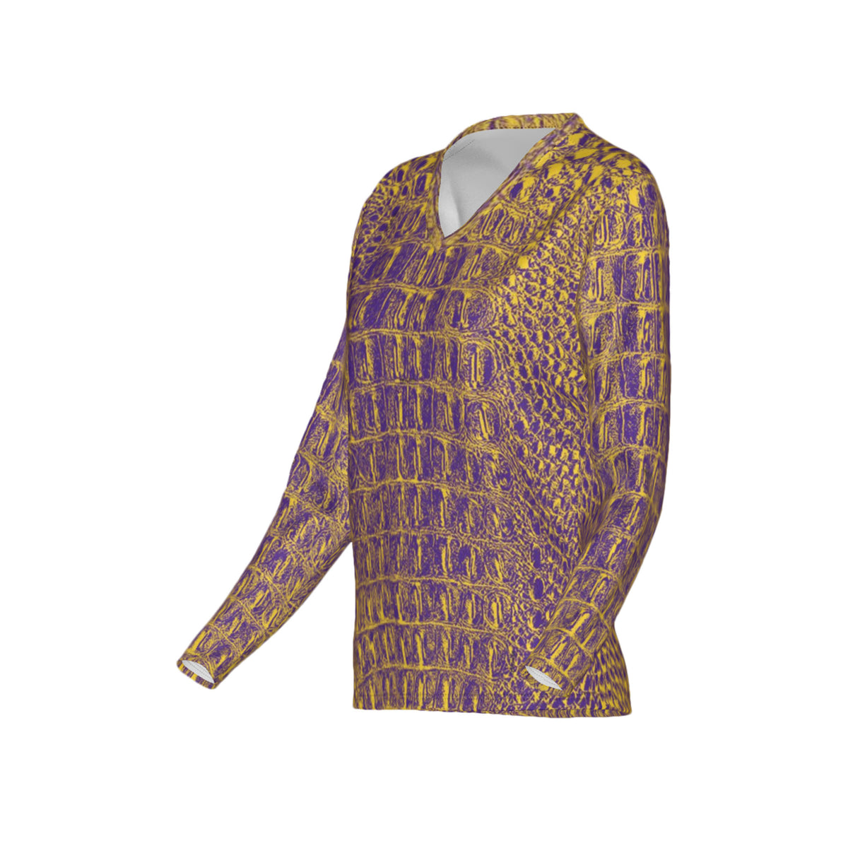 Women Purple and Gold Gator Performance UPF+50 V-Neck Long Sleeve Shirt