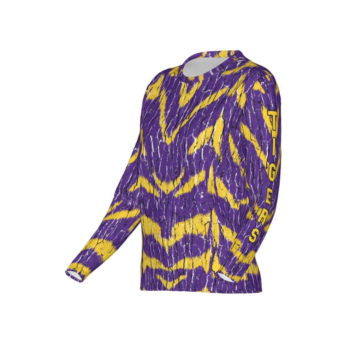 Women Purple and Gold Tigers Tree Bark Performance UPF+50 Crew Neck Long Sleeve Shirt