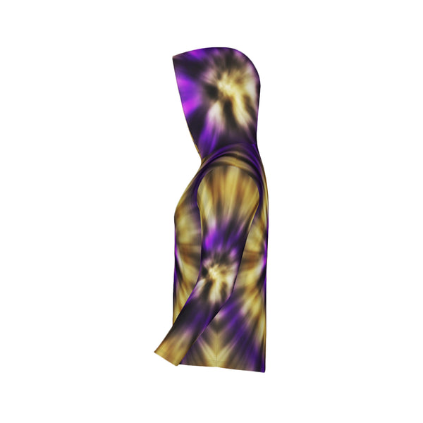 Purple and Gold Tie-Dye Unisex Performance UPF+50 Hoodie