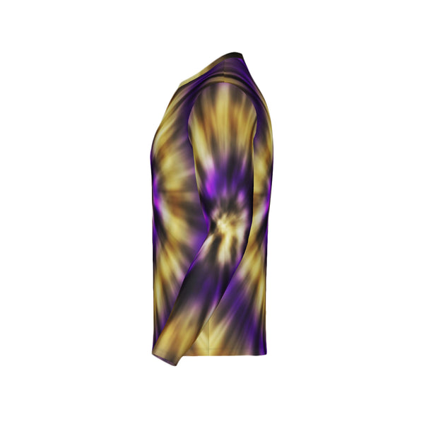 Men Purple and Gold Tie-Dye Performance UPF+50 Long Sleeve Shirt