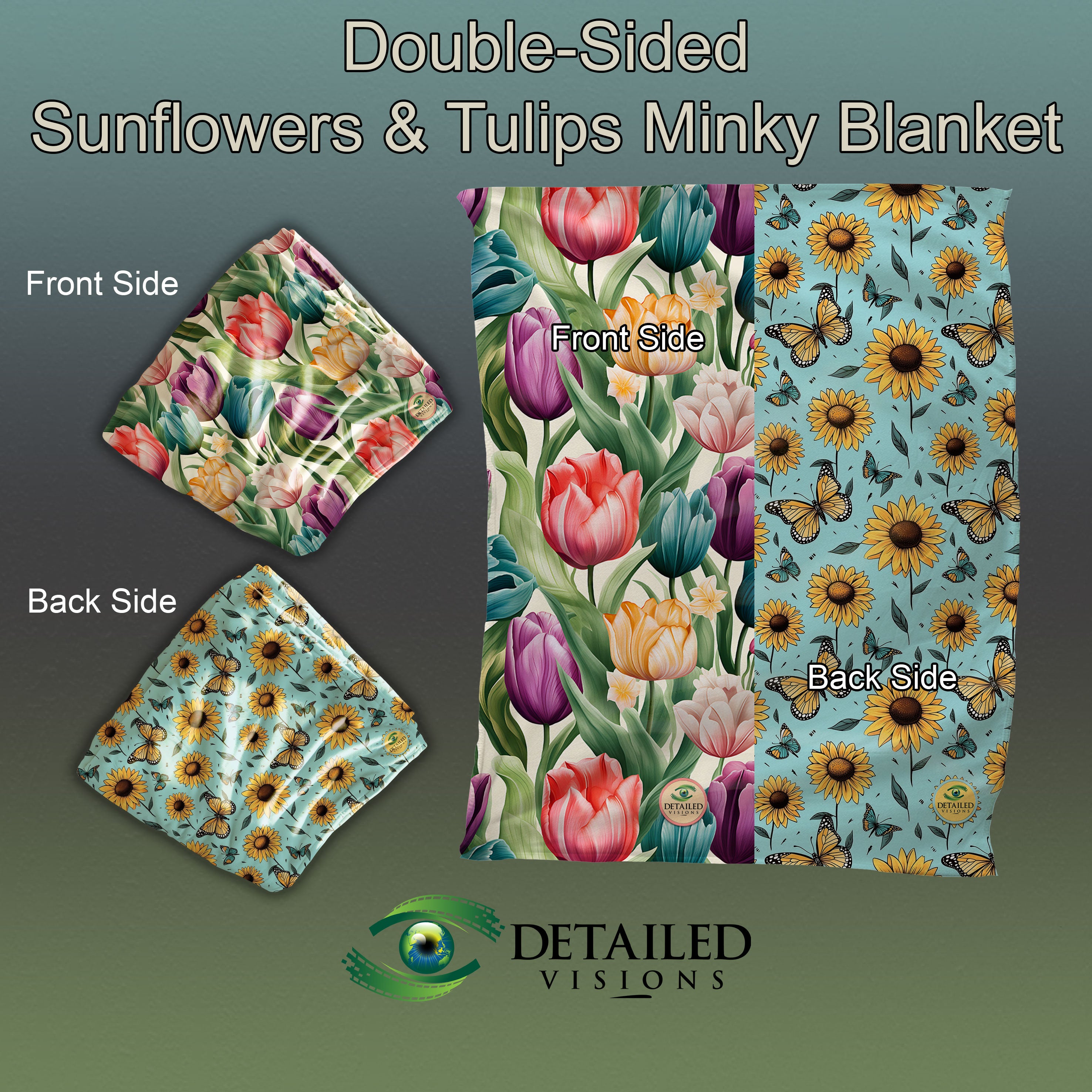 Velveteen Minky Two-Sided Blanket - Pretty deals Floral Design on Front, Solid Yellow Back - 50