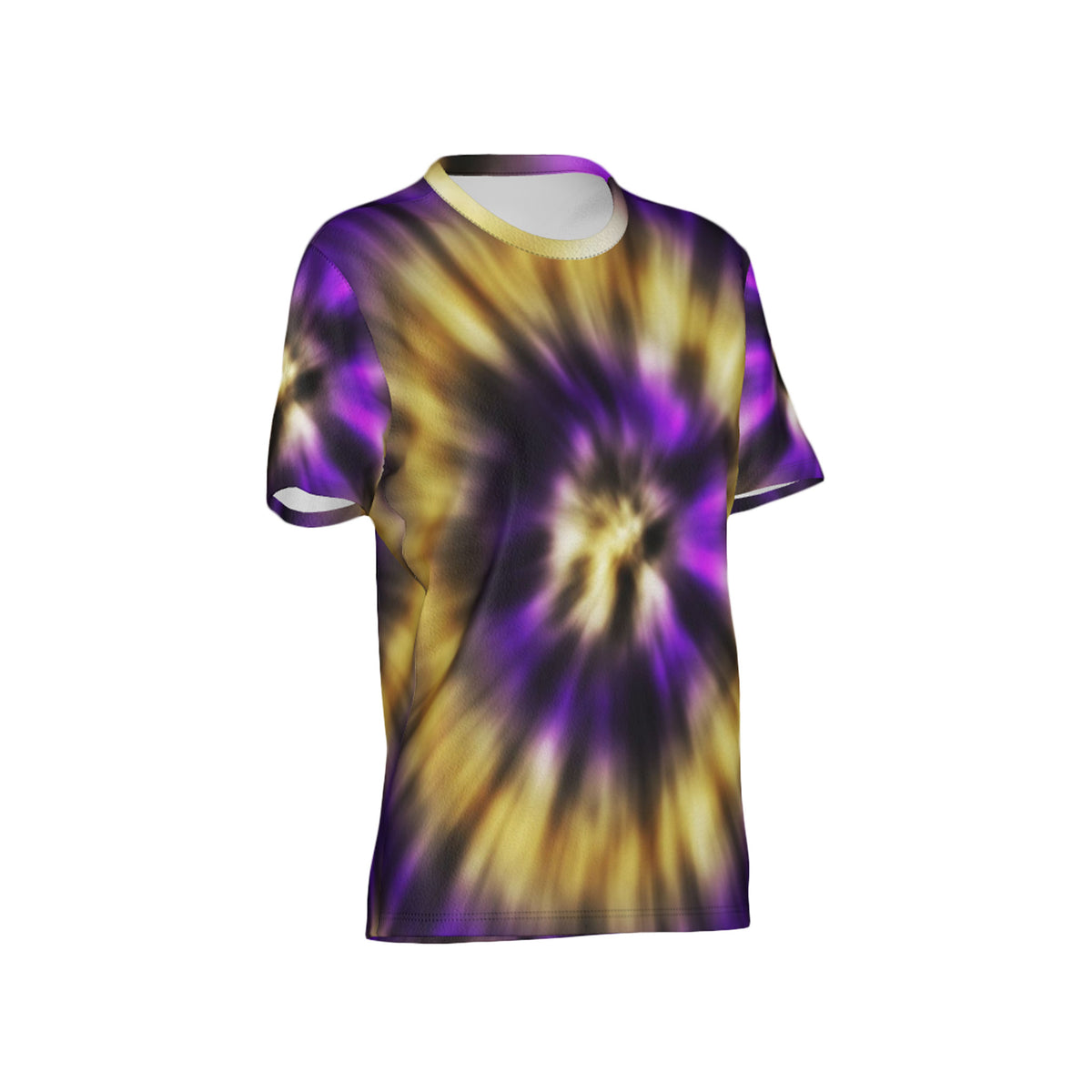 Women Purple and Gold Tie-Dye Performance UPF+50 Crew Neck Short Sleeve Shirt