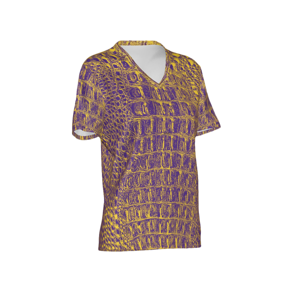 Women Purple and Gold Gator Performance UPF+50 V-Neck Short Sleeve Shirt