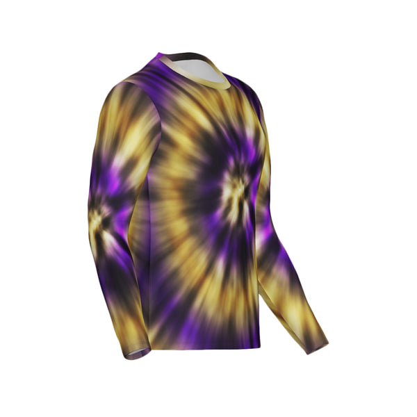 Men Purple and Gold Tie-Dye Performance UPF+50 Long Sleeve Shirt