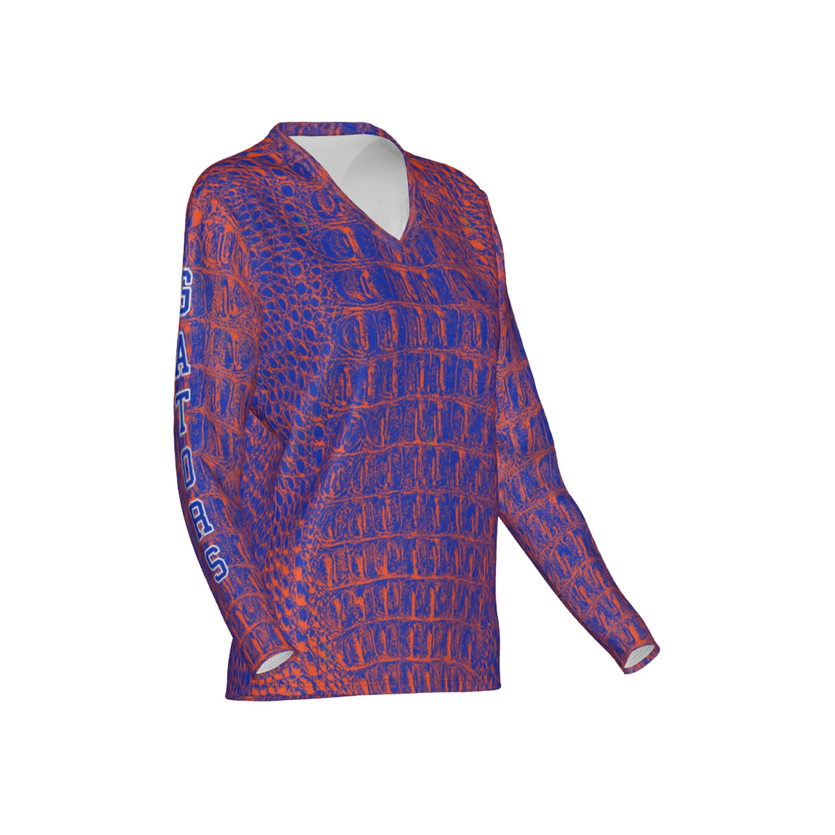 Women Blue and Orange Gators Performance UPF+50 V-Neck Long Sleeve Shirt