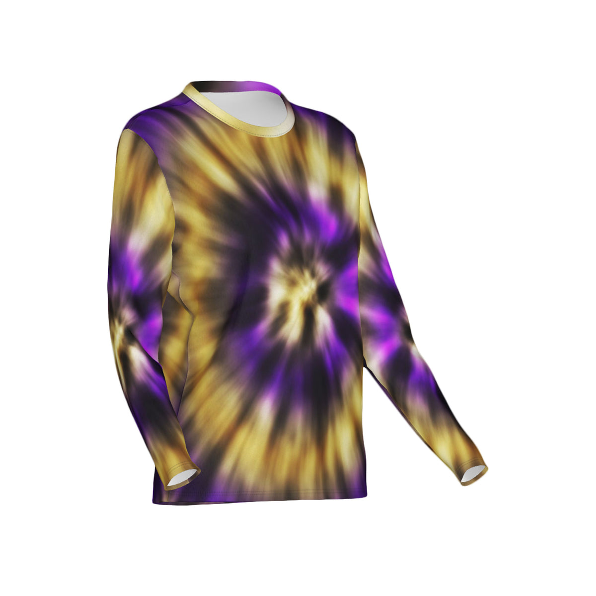 Women Purple and Gold Tie-Dye Performance UPF+50 Crew Neck Long Sleeve Shirt