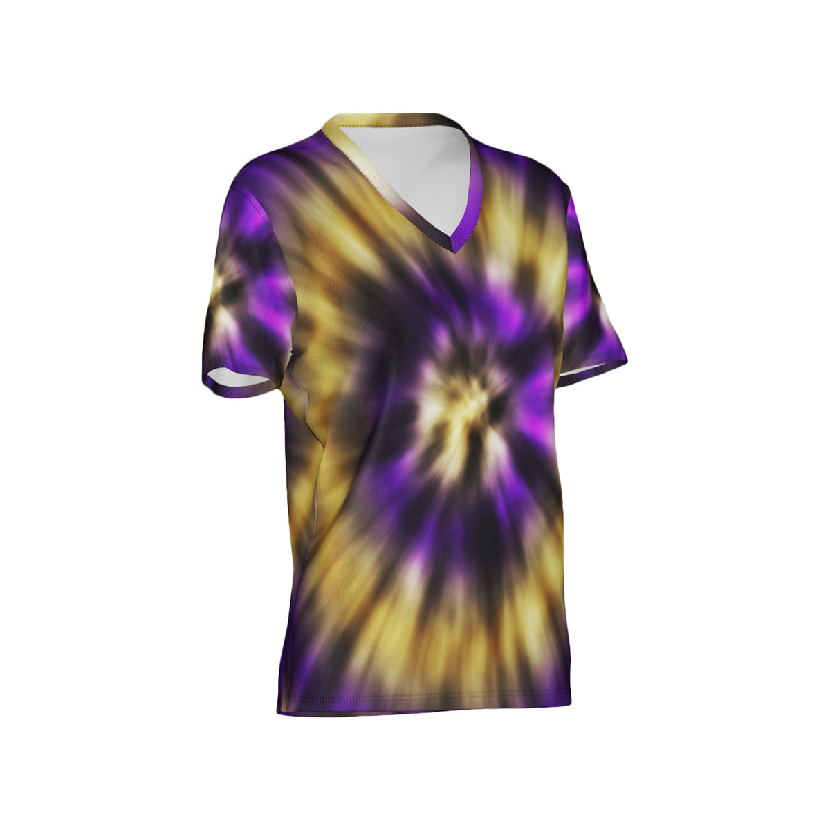 Women Purple and Gold Tie-Dye Performance UPF+50 V-Neck Short Sleeve Shirt