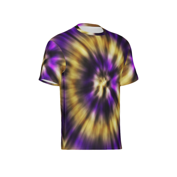 Men Purple and Gold Tie-Dye Performance UPF+50 Short Sleeve Shirt