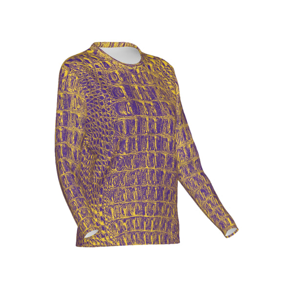 Women Purple and Gold Gator Performance UPF+50 Crew Neck Long Sleeve Shirt