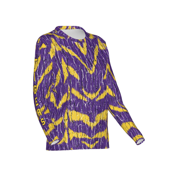 Women Purple and Gold Tigers Tree Bark Performance UPF+50 Crew Neck Long Sleeve Shirt