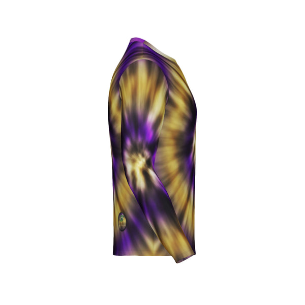 Men Purple and Gold Tie-Dye Performance UPF+50 Long Sleeve Shirt