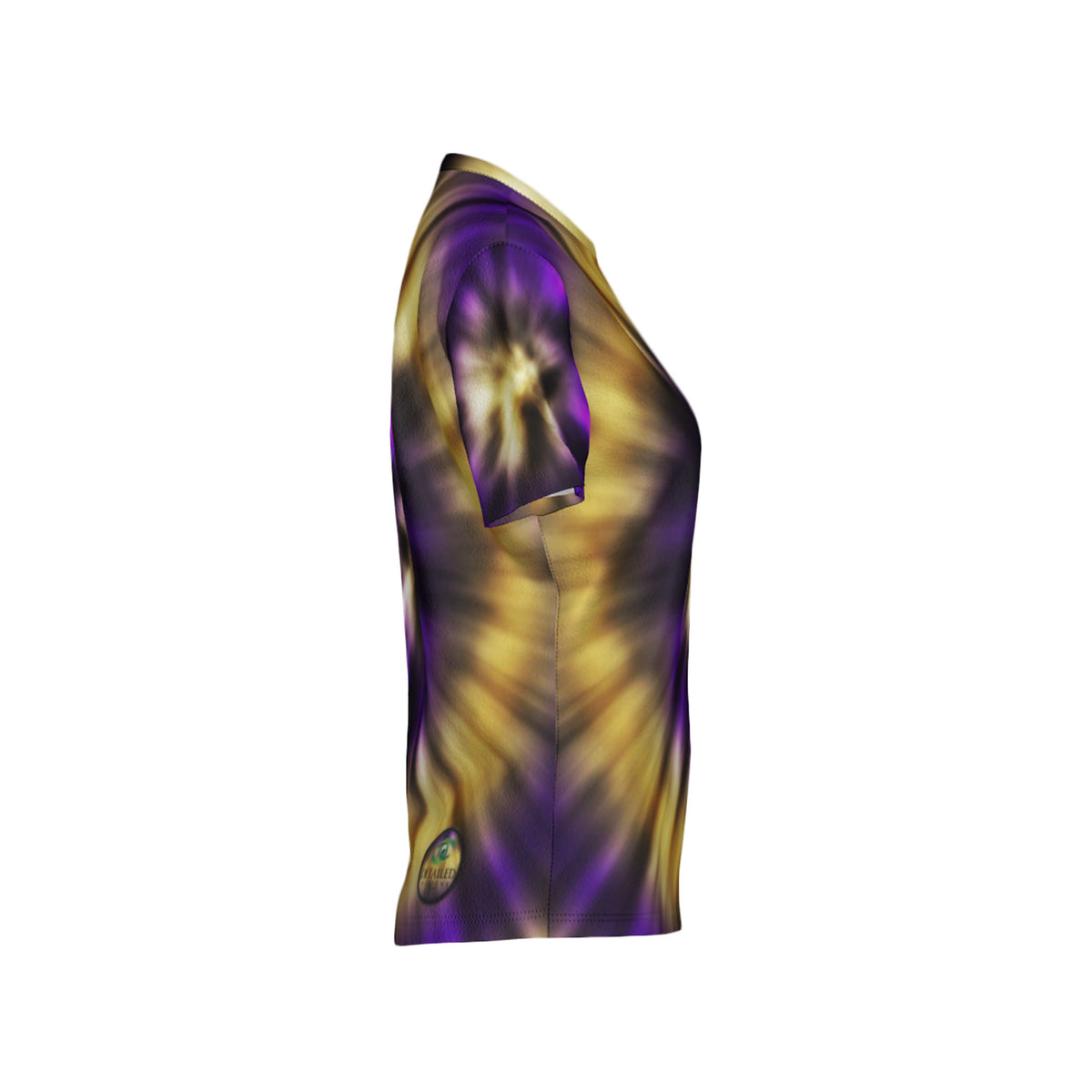 Women Purple and Gold Tie-Dye Performance UPF+50 Crew Neck Short Sleeve Shirt