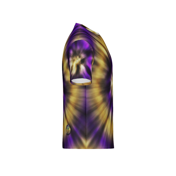 Men Purple and Gold Tie-Dye Performance UPF+50 Short Sleeve Shirt