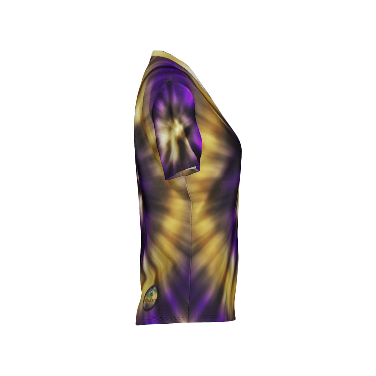 Women Purple and Gold Tie-Dye Performance UPF+50 V-Neck Short Sleeve Shirt