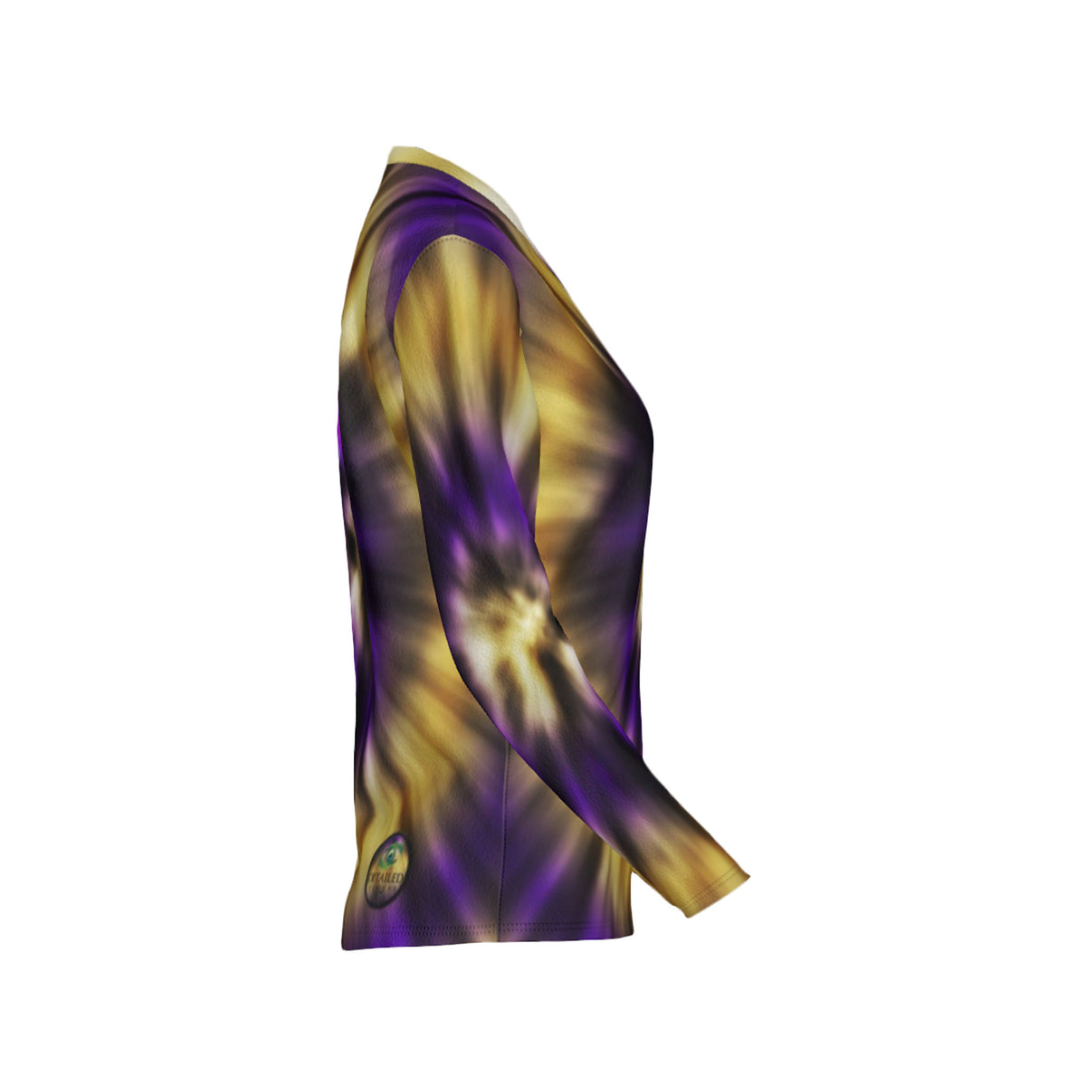 Women Purple and Gold Tie-Dye Performance UPF+50 V-Neck Long Sleeve Shirt